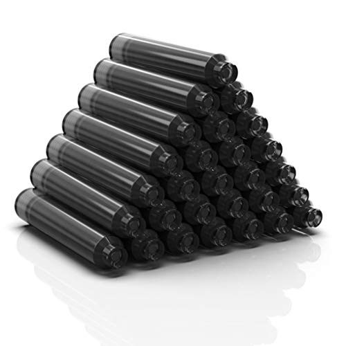 30 Pack - Black Fountain pen Ink Cartridges by Wordsworth & Black - Black - Short International Standard Size -Disposable