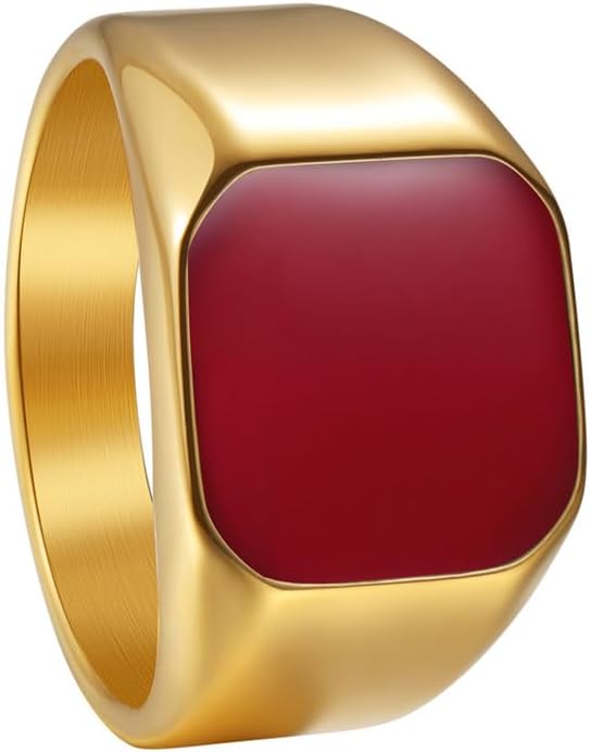 PAURO Unisex Stainless Steel Minimalist Square Enamel Signet Ring Plated Glossy Wedding Band