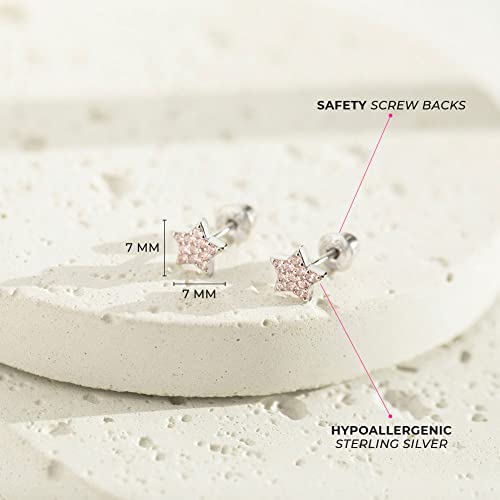 925 Sterling Silver Cubic Zirconia Sparkling Star-Shaped Stud Earrings with Easy to Wear Screw Back Locking Excellent for Toddlers & Little Girls - Gorgeous CZ Cluster Star Earrings for Girls4