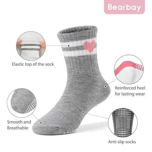 Image of Non-Slip Toddler Grip Crew Socks with Anti Skid Soles