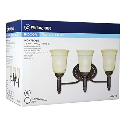 Image of Westinghouse 6342800 Montrose Three-Light Indoor Wall Fixture, Oil Rubbed Bronze Finish with Highlights and Mocha Scavo Glass