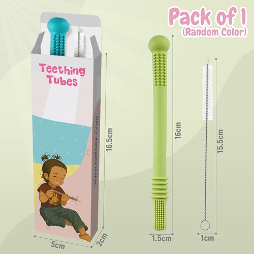 Image of Lefan Silicone Tube Teething Toys for Babies 6-18 Months Teether Tube Chew Straw Sensory Toy for Infant Toddlers Silicone Tubes Teething Toys for Babies Learning Developmental Multicolor (Round-1Pcs)