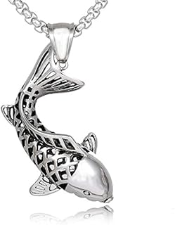 DonDon Mens Leather Necklace 20.47 inch (52 cm) with Pendant Lucky Fish Koi Stainless Steel in Velvet Pouch
