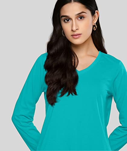 Image of Premium Plain Women V Neck Full Sleeves Cotton Tshirt. Festive,Offer,Discount,Sale,Limited Edition, Trending Tees and Tshirts.