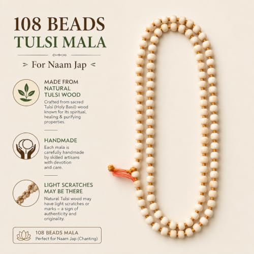 Image of Tulsi Mala Original with Gomukhi Japa Mala Bag | Tulsi Mala 108 Beads Original with Jap Mala Jholi | Tulasi Mala and Japa Mala Bag | Pack of 2 Items