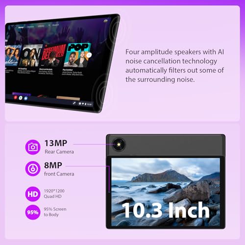 Image of 2026 Tablet with Keyboard,Stylus & Mouse, 10.3 Inch Android 13 Tablets, 2K IPS Screen, 19GB RAM 256GB (1TB TF), 8000mAh, 8-Core,8+13MP, 5G /2.4G WiFi,Tablets for Students, Adults, Play- Black