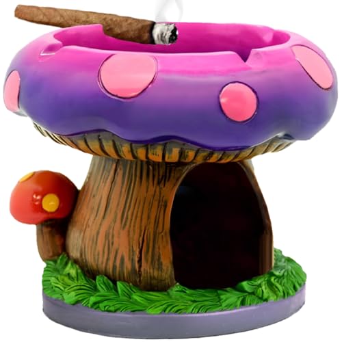 YukaBa Fantástico cenicero de casa de hongos con almacenamiento, ceniceros geniales para fumadores de malas hierbas y usuarios de bong con colección de accesorios para fumar