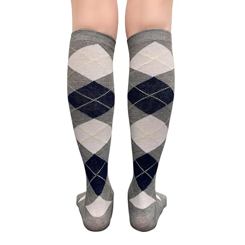 Image of Couver Women's Argyle Knee High Socks - Soft Acrylic Over the Calf Tube Style Socks for Casual Athletic - One Size