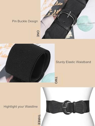 Image of WHIPPY 3 Pack 4 Pack Women Wide Elastic Waist Belt Vintage Stretchy Belt Waistband for Ladies Dresses