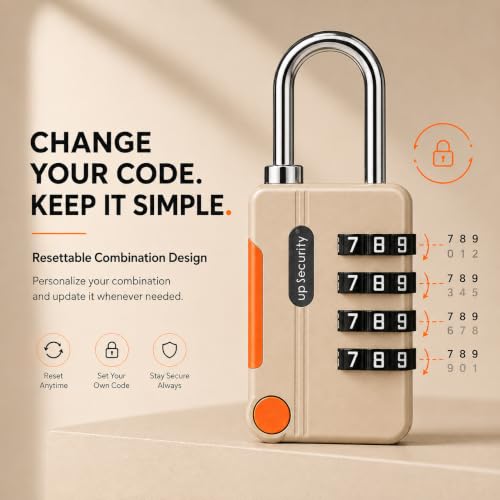 Image of Karomouj 4-Digit Combination Padlock | Metal Keyless Locker Lock for Gym, School, Dorm, Luggage, Cabinet, Bag & Key Storage | Gray | Pack of 1
