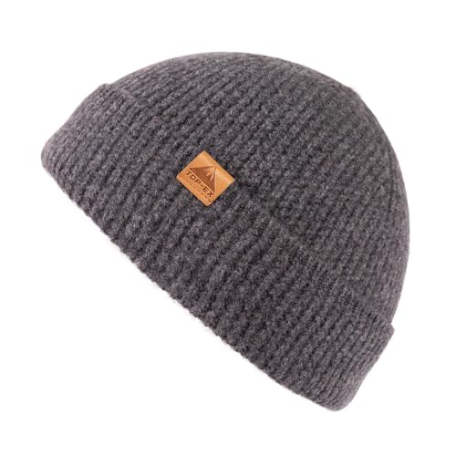 Image of TOP-EX 100% Merino Wool Fisherman Beanie Hat Men & Women, Thermal Wool Hats, Unisex Winter Cap Trawler Knitted Cuffed Hat for Outdoor Running Ski - Concrete Grey M/L