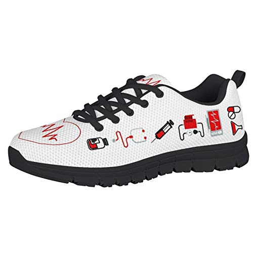 HUGS IDEA Casual Sneaker Laufschuhe Fitnessstudio Low-Top SchnüRgitter Schuh Atmungsaktiv Atmungsaktiv Leichtgewicht Gymnastik Trainer Herzschlag Weiß - Schwarze Sohle EU 40