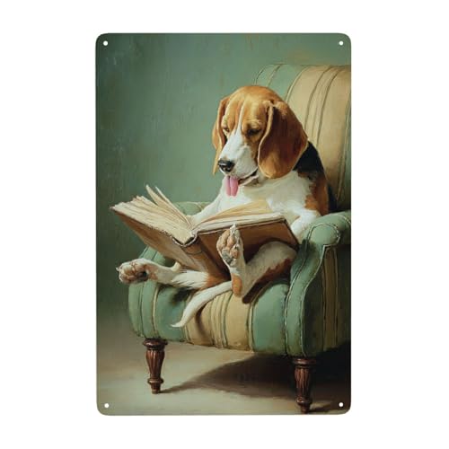 MA6GE8DE Modern Aesthetic Art Metal Tin Sign, Funny Dog On Sofa 8x12 Inch Tin Plaque, Study Office Bedroom Decor, Exquisite Artistic Metals Poster Practical Decorative Gifts For Homeowners