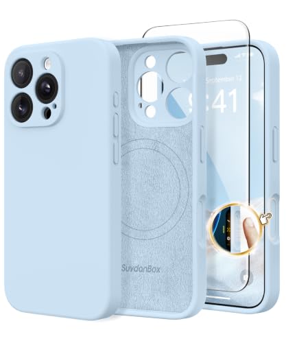 SuydanBox Magnetic for iPhone 16 Pro Max Case Silicone Light Blue