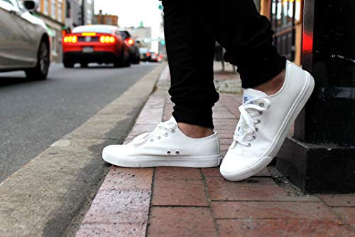 All Sneakers for Men and Women, Low Top Casual Canvas Retro Tennis Shoes, Skateboard Grip Sole Canvas Sneaker Shoes, Comfortable True to Size Footwear - (Black, White)3