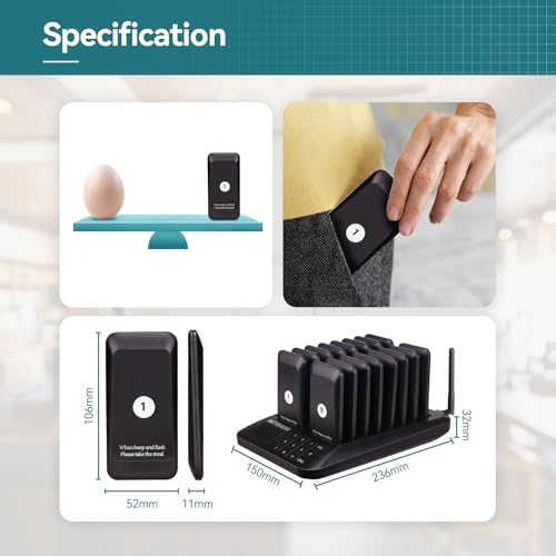 Retekess TD157 Pager System, 16 Pagers, Pager Rufsystem Gastro, Draußen 500M, 300mAh Akku, mit Vibration, 998 Kanäle, Aufrufsystem für Restaurants, Bar, Imbisswagen