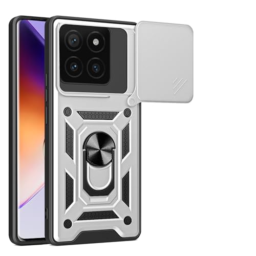 bojioderf Compatible with Xiaomi 14T Pro Case,Compatible with Xiaomi 14T Pro 5G Magnetic Bracket [PC+TPU] 2 in 1 Slide Lens White