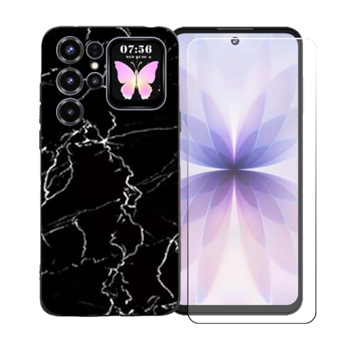 LCEHTOGYE �K�p Oukitel C68 Plus +�����K���X�X�N���[���v���e�N�^�[�p�P�[�X�A�K�p Oukitel C68 Plus (7,2")�ƌ݊����̂���u���b�N�\�t�gTPU�V���R���Q���P�[�X�ی�J�o�[ LLM9