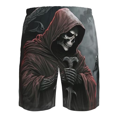 Grim Reaper Sickle red Cloak Death Dark Mens Swim Trunks Swim Board for Teen Shorts Surf Swimming Beach Trunks X-Large, White2