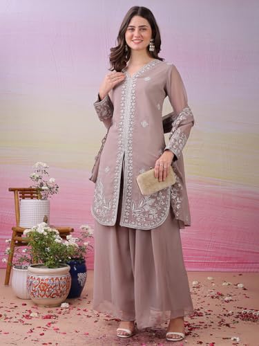 Image of Women's Embroidered Kurta Palazzo Set with Dupatta,Ethnic Suit, for Festive