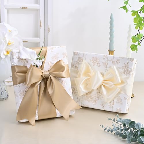 Image of Tan Satin Ribbon 3 inch X 15 Yards Polyester Ribbon for Gift Wrapping Very Suitable for Weddings Party Hair Bow Invitation Decorations and More