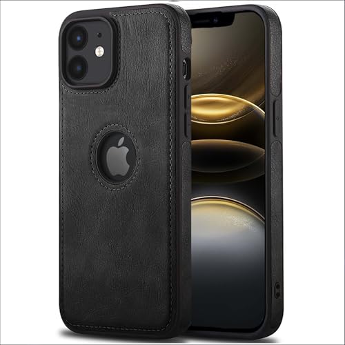 Image of Leather Case for Apple iPhone 12 Mini Premium Protective Stylish Slim Cover with Shockproof Raised Edges Black
