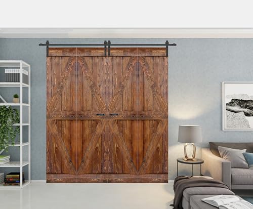 K Shape puerta plegable de madera maciza con acabado nogal, 60in x 84in (15in ancho x 84in alto x 4 paneles) con dos rieles de hardware de 3.3ft - Requiere ensamblaje miniatura 1