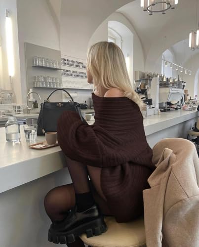 Image of Women Off Shoulder Batwing Sleeve Oversized Chunky Sweaters (Free Size)