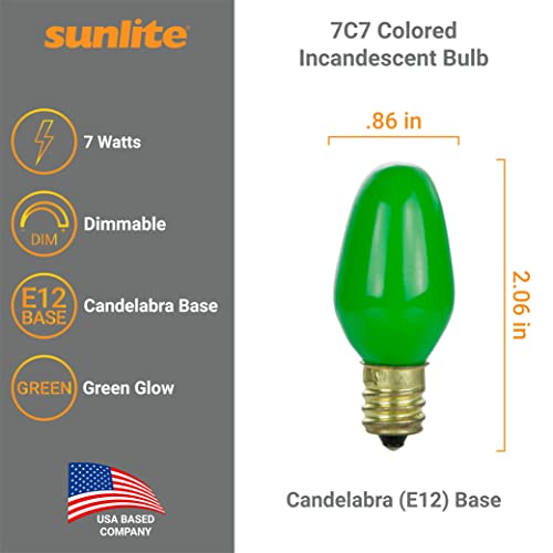 Sunlite 01260 7C7 Incandescent Bulb, 7 Watt, Candelabra E12 Base, C7 Small Night Light, Colored Bulb, Green, 25 Count #TOP1