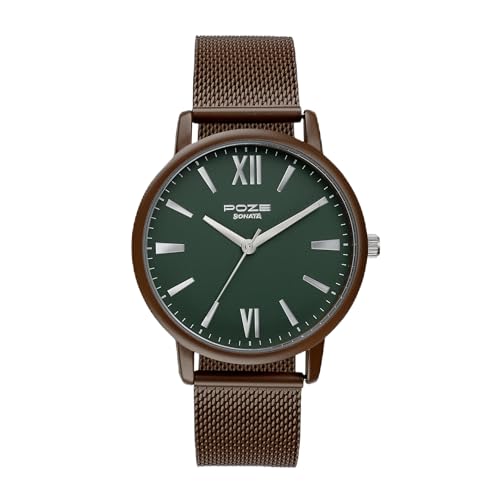 Sonata Sonata Poze Quartz Analog Green Dial Mesh Strap Watch for Men-SP70039KM04W
