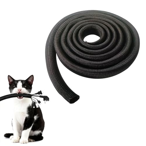 Protector de Cables para Mascotas - Funda Trenzada de Autocierre 3 Metros 13mm - Cubre Cables para Perros y Gatos - Sistema de Gestión de Cables para Hogar y Oficina - Color Negro