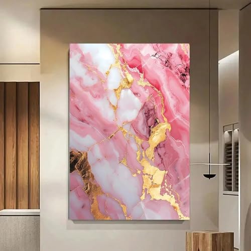 Tableau effet marbre rose et or 40x60cm moderne épuré pour salon
