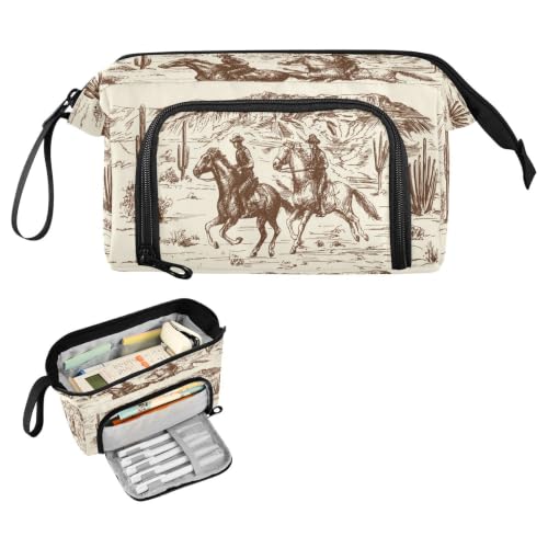 Image of Western Cowboys Print Pencil Case Pouch Big Capacity Pencil Bag Box Organizer Pen Case with Compartmens Stationery Organizer for Girls Boys Women School College Office