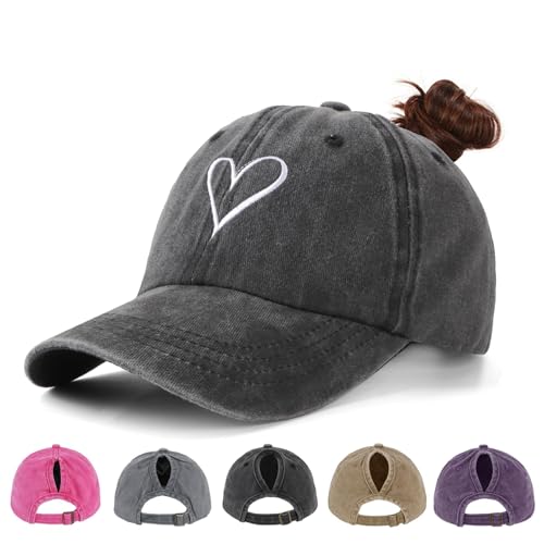HeyCaps Pferdeschwanz Baseball Cap Damen Verstellbare Baseballkappe Vintage Mützen Sonnenschutz Basecap Mit Zopf Loch für Sommer Sport