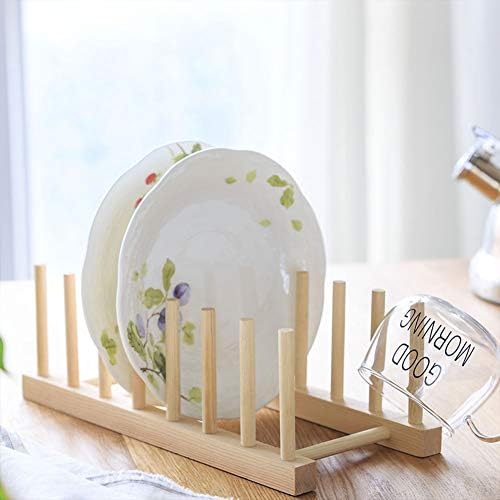 2 Packs Plate Racks Stand Pot Lid Holder Bamboo Wooden Dish Racks Kitchen Cabinet Organizer Dish Drying Rack for Bowl, Cup, Cutting Board Holder Dish Drainer for Kitchen Counter Top