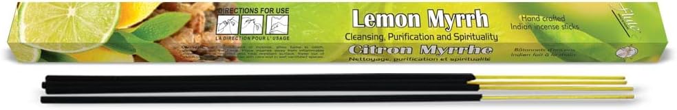 Flute Lemon Myrrh Incense Sticks, 200 Sticks | 9" Inch Agarbatti Sticks with 40 Mins Burning time | Calming Scent for Cleansing, Purification & Spirituality | 8 Sticks/Pack
