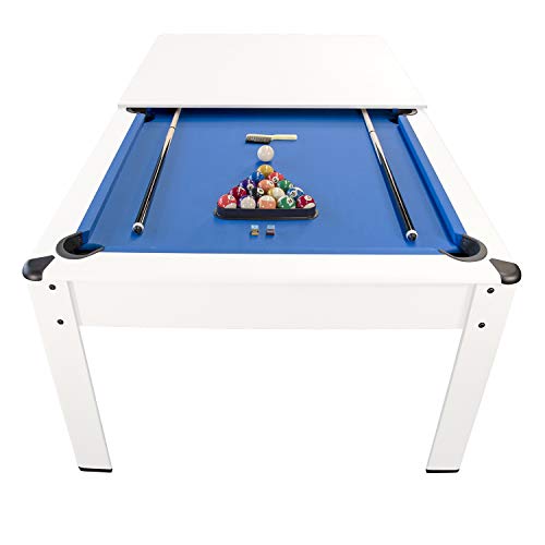 PLAY4FUN Billard Américain Harmony 6Ft - 206,5 x 116,5 x 80 cm avec Accessoires et Plateau dînatoire - Couleur Ivoire ( Blanc ) et Tapis Bleu Cover