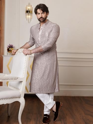 Image of SOJANYA (Since 1958 Men's Cotton Rayon Shiny Thread Sequinned Only Long Kurta