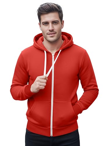 Image of Love My Fashions® Men Athletic Zip-up Workout Hoodie Full Sleeve Pullover Sports Hoody with Pockets Available in Plus Sizes Red