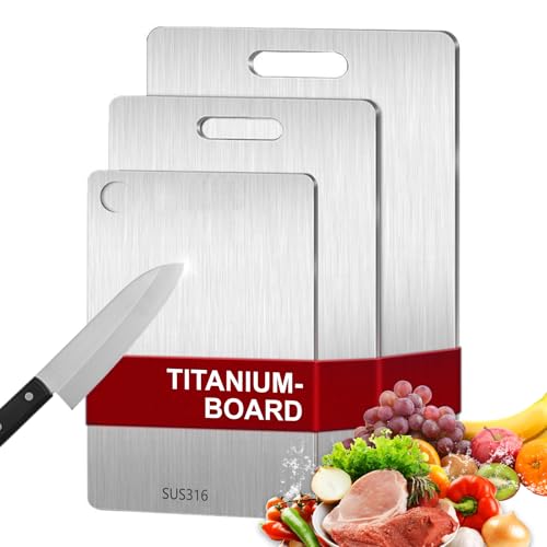3PCS Titanium Cutting Board,100% Pure Titanium Cutting Boards for Kitchen, 2025 New Double Sided Food-Grade Chopping Board for Cutting Meat Vegetable Fruit