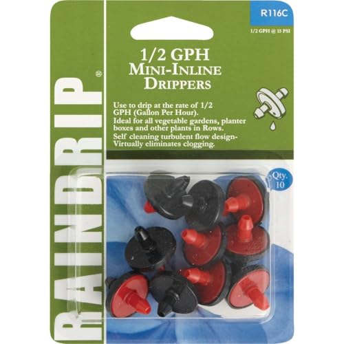 Raindrip R116C 0.5 GPH Mini In line Partially Pressure Compensating Drippers, Pack of 10, red...
