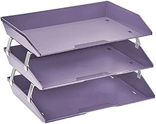 Acrimet Facility 3 Tier Letter Tray A4 Side Load Plastic Desktop File Organizer (Solid Purple Color)