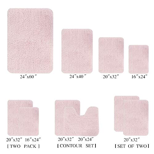 Walensee Shaggy 2 Piece Bath Rug Set, 20 x 32, Blush - Machine Wash/Dry Absorbent Non Slip Plush Bath Mats
