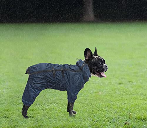Geyecete -Regenmantel für hunde mit vier Beinen,Hunde Regenjacken Hosenanzug mit Geschirr loch, reflektierender vollwickel elastisch wasserdicht mantel fur Groß mittel und klein hunde-Navy Blau-M