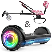 SISIGAD 6.5\" Hoverboard avec Hoverkart, Hoverboard Off-Road All Terrain Balancing Scooter avec Haut-parleurs Bluetooth et Lumières LED, Hoverboard Kids Teens
