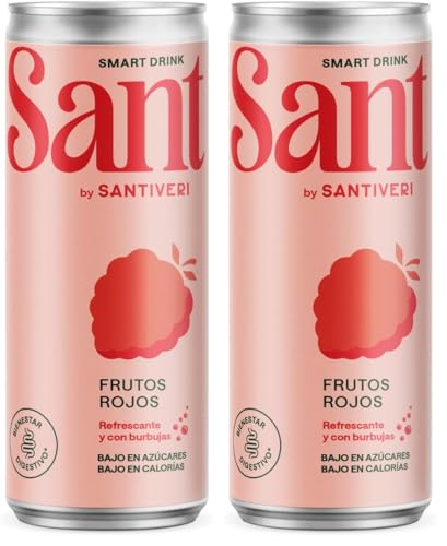 Santiveri - SANT Smart Drink, Refresco Sabor Frutos Rojos, con Zumo Natural de Frutas y Fibra Prebiótica, Bajo en Calorías, Sin Azúcares Añadidos, ni Edulcorantes Artificiales - 330 ml (Paquete de 2)