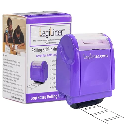 LEGILINER Boxes Teacher Stamp Rectangle Rolling Ink Pattern for Handwriting & Math. Classroom & Home Use Fractions. Refillable Ink Writing Practice Roller Stamp.