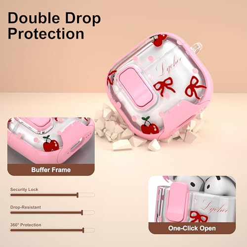 Image of for AirPods 4 Case 2025 with Safety Lock & Foldable Phone Stand, Pink | Double Drop Protection,Two-Piece Design, Airpod 4 Case with Keychain & Cleaner Kit, Support Wireless Charging, Shockproof