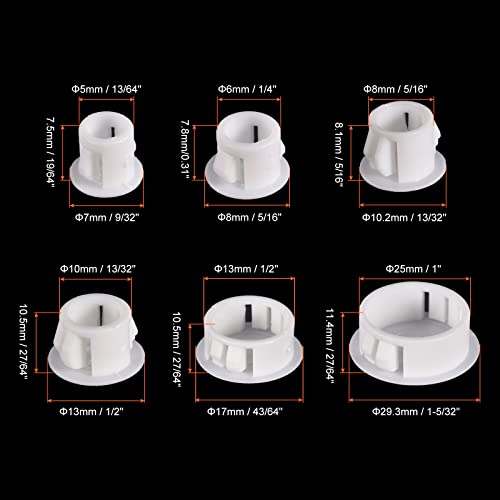 Image of uxcell Plastic Hole Plugs, 155Pcs 6 Sizes 3 /16 inch 1 /4 inch 5 /16 inch 3 /8 inch 1 /2 inch 1 inch Flush Type Panel Snap in Knockout Locking Plugs for Furniture Panels, White
