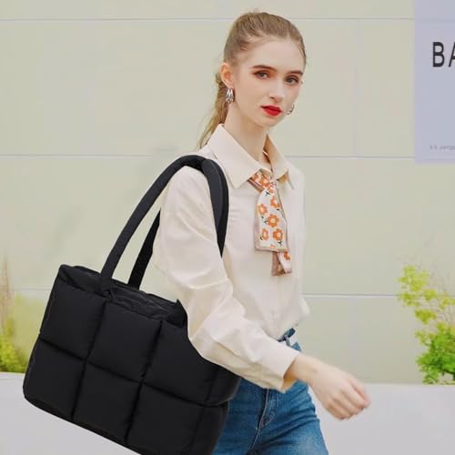 Image of Puffer Tote Bag, Quilted Puffy Purse, Cute Padded Winter Shoulder Bags, Lightweight Down Handbag for Women Work Travel